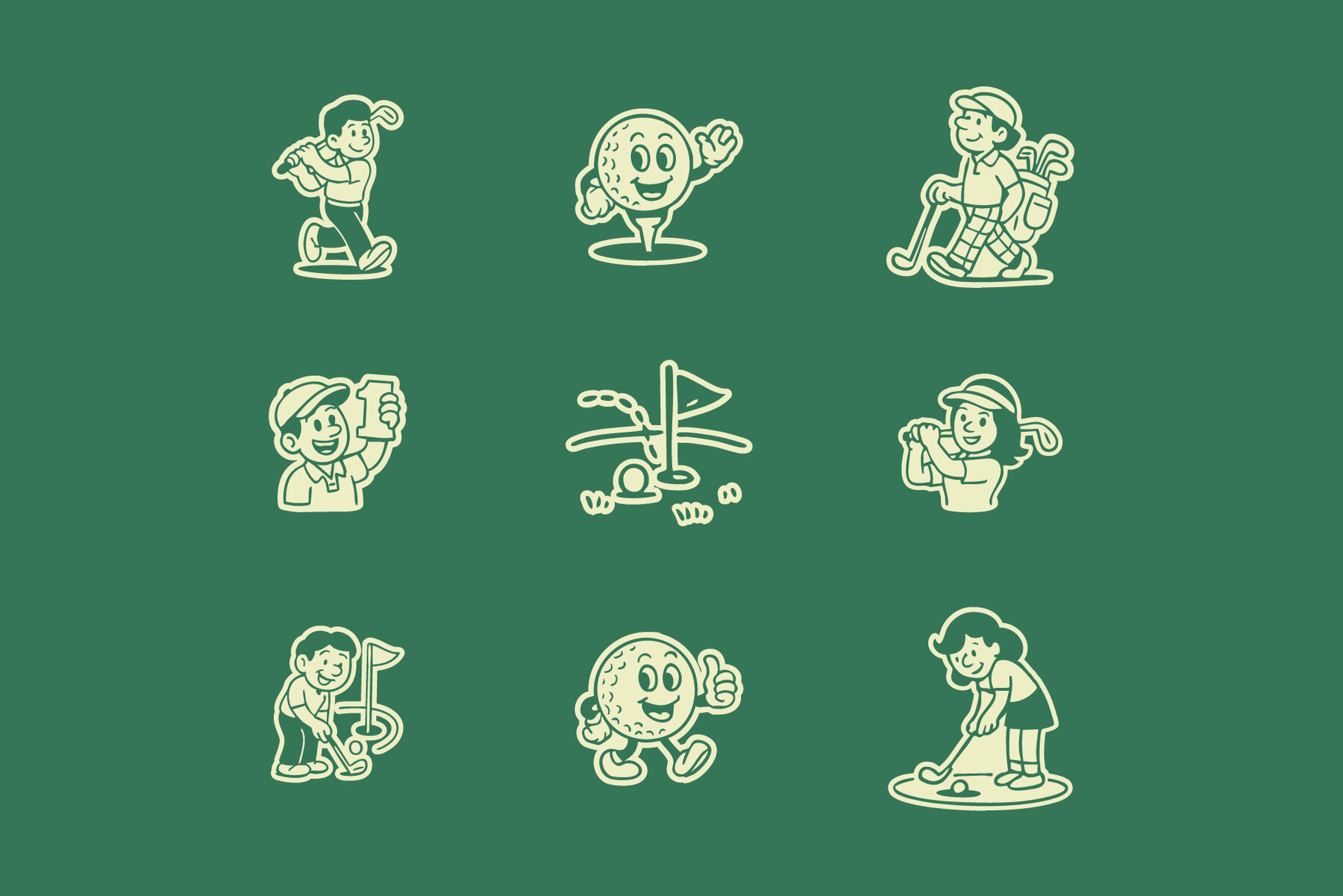 Retro Golf Mascot Illustrations 6