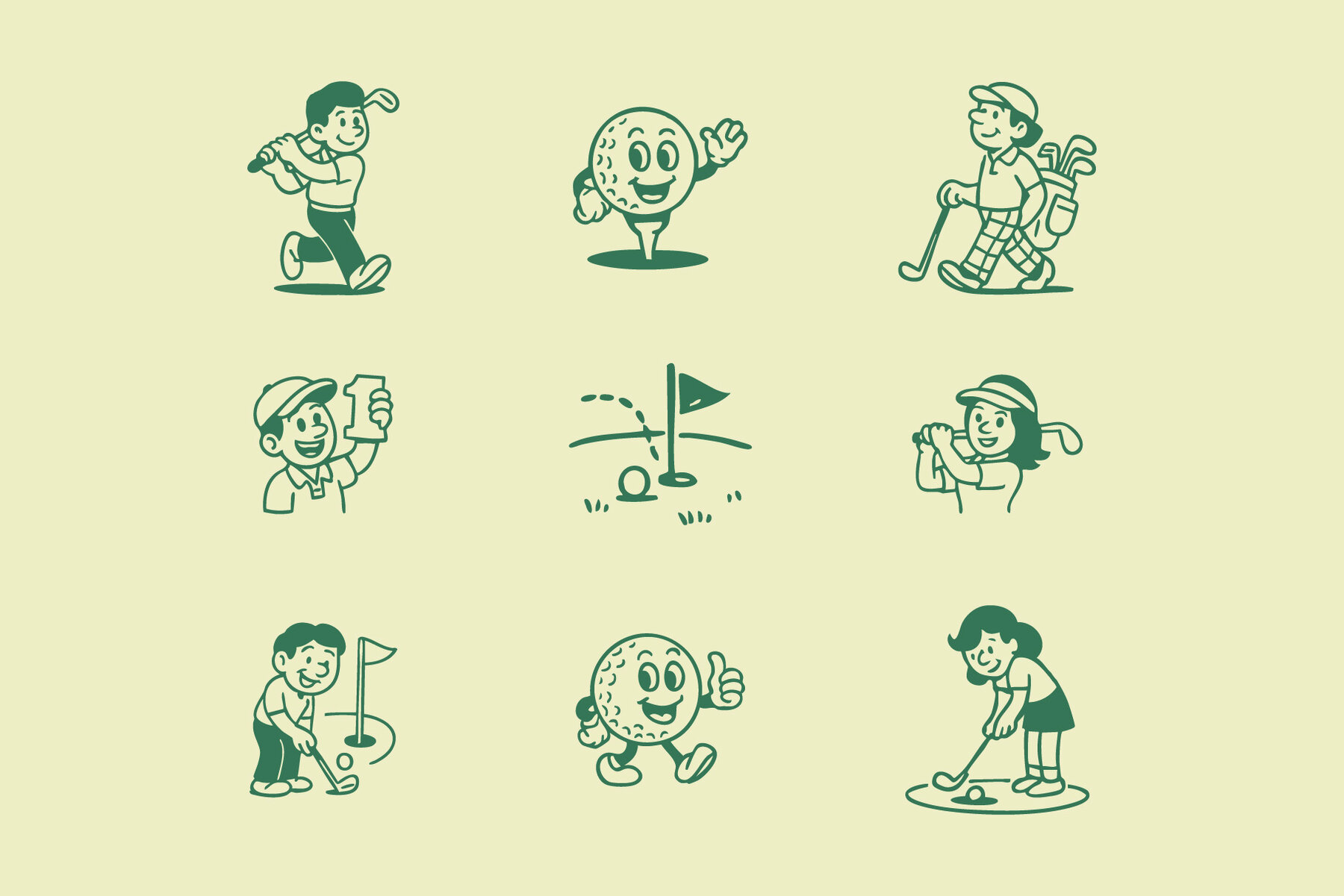 Retro Golf Mascot Illustrations 7