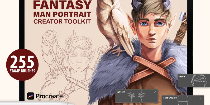 Procreate and PS Fantasy Men Portrait Creator