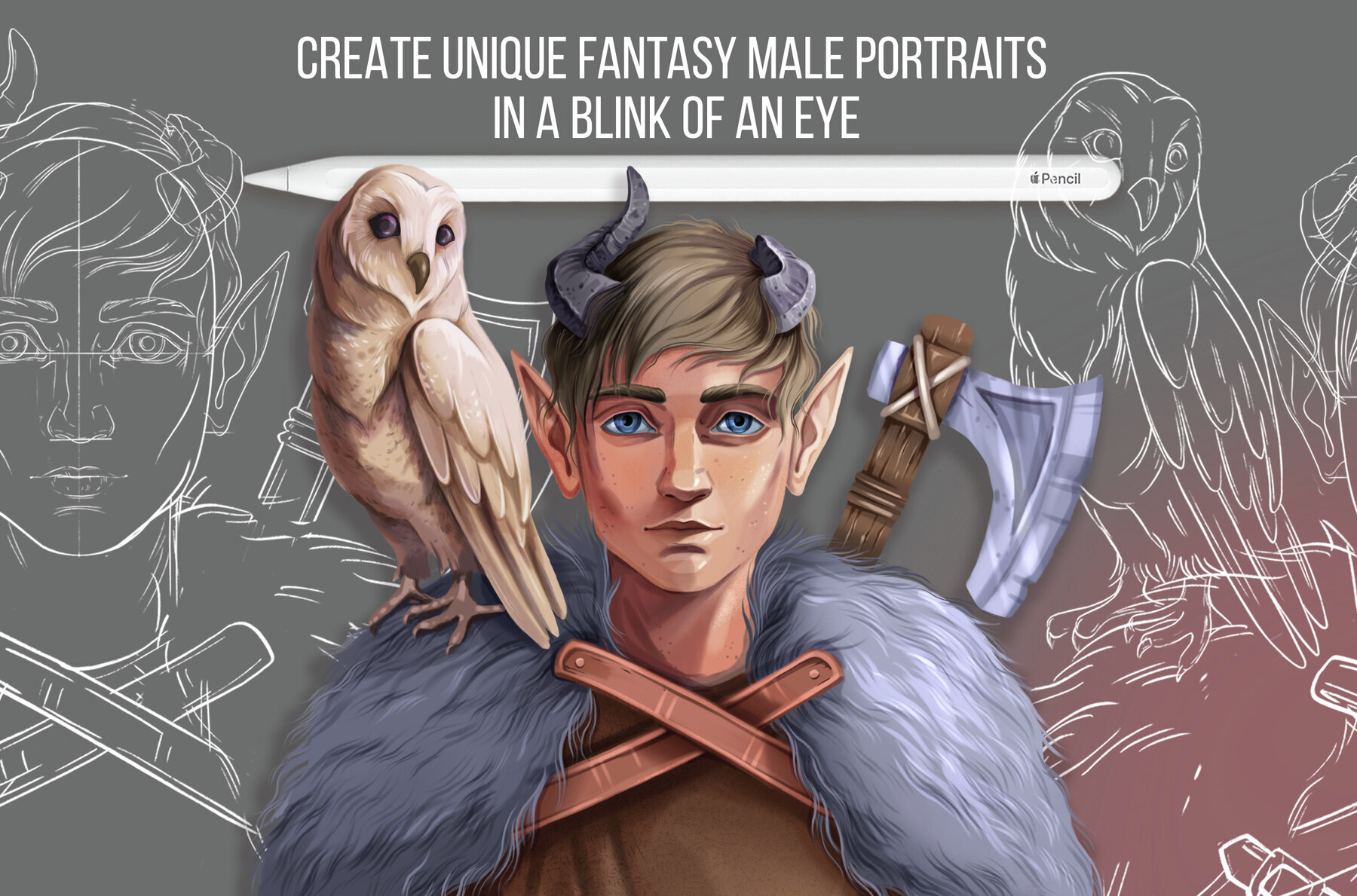 Procreate and PS Fantasy Men Portrait Creator 2