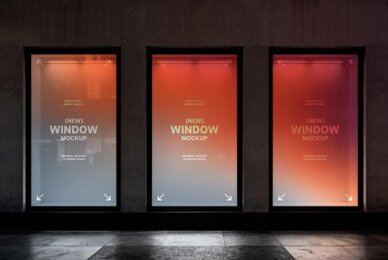 3 Glowing Storefront Windows Mockup