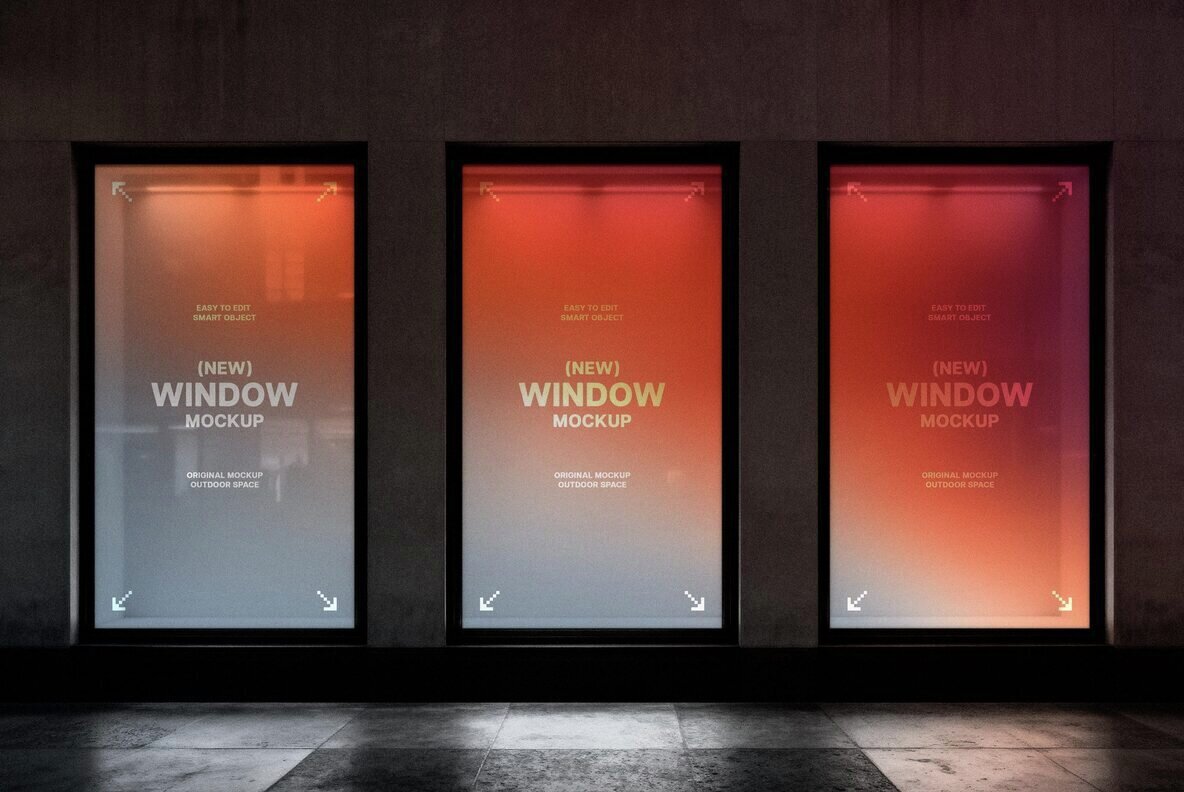 3 Glowing Storefront Windows Mockup 1
