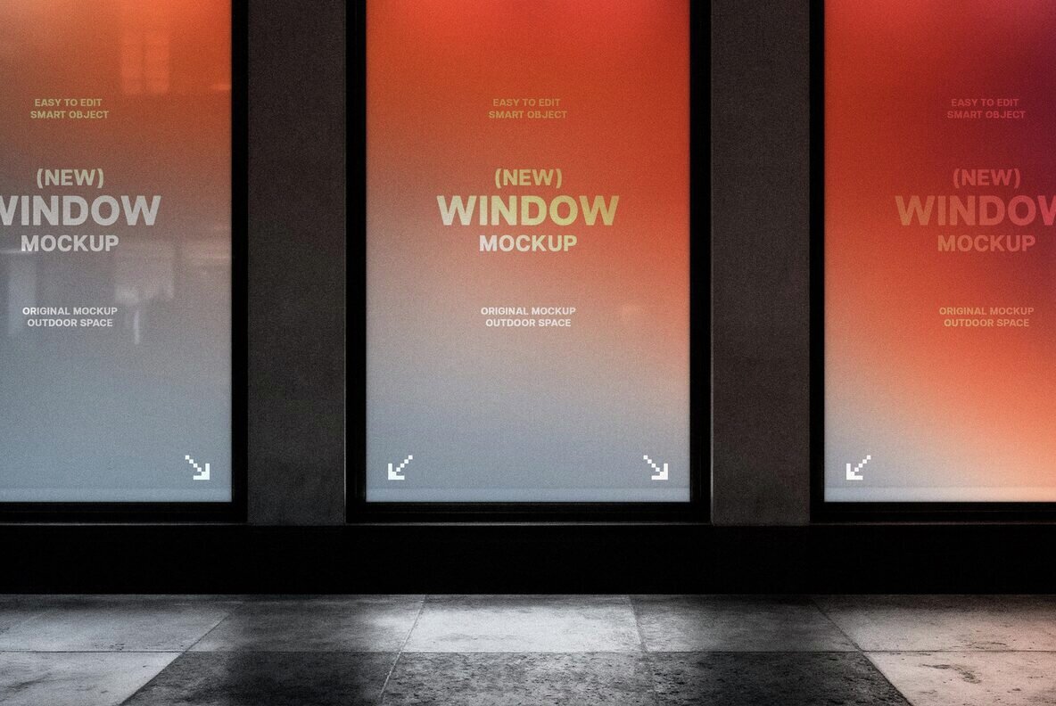 3 Glowing Storefront Windows Mockup 3