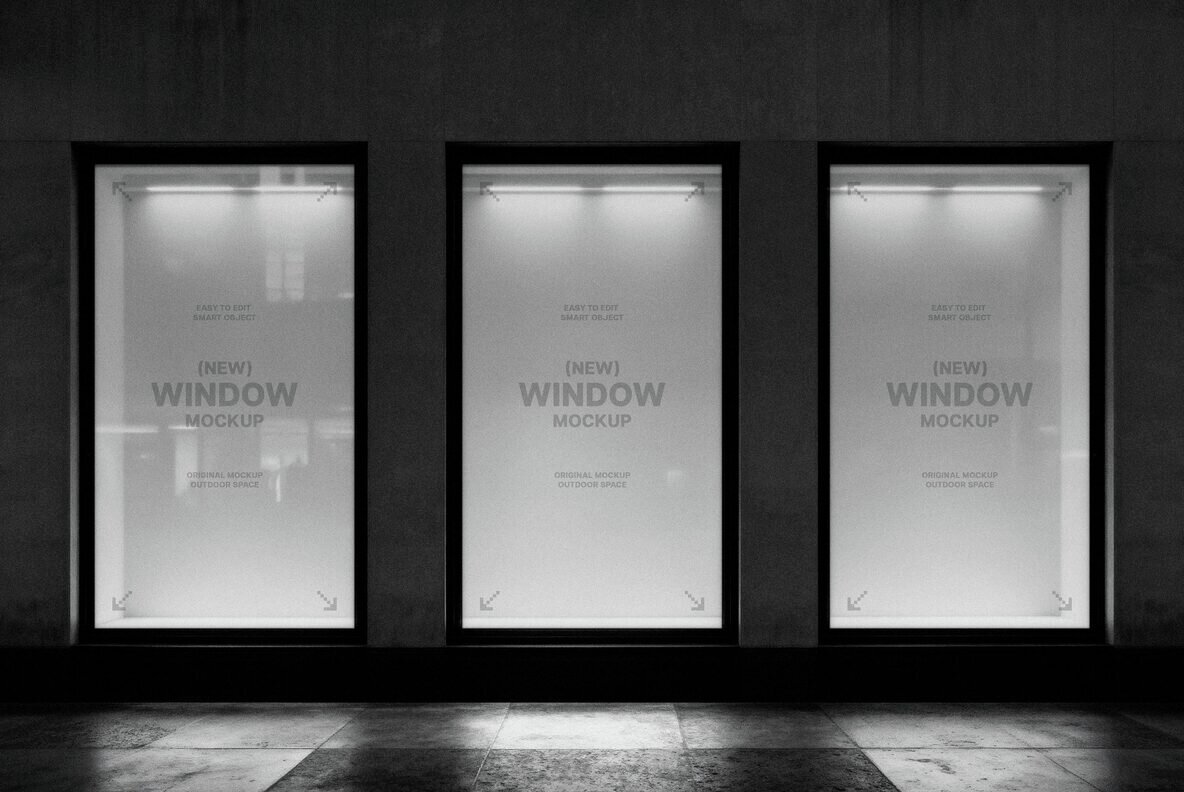 3 Glowing Storefront Windows Mockup 4