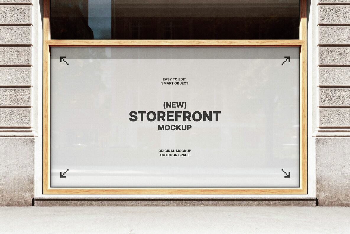 Storefront Window with Wooden Frame Mockup 1