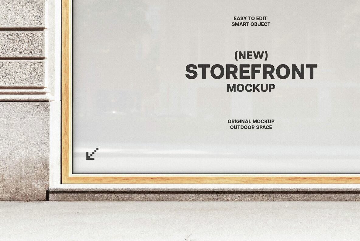 Storefront Window with Wooden Frame Mockup 3