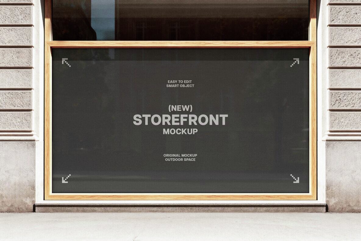 Storefront Window with Wooden Frame Mockup 4