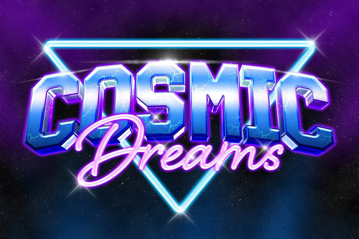 Retro Arcade Text Effect   80s Neon Chrome PSD Template 2