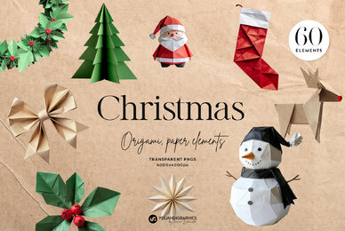 Christmas Origami Paper Elements