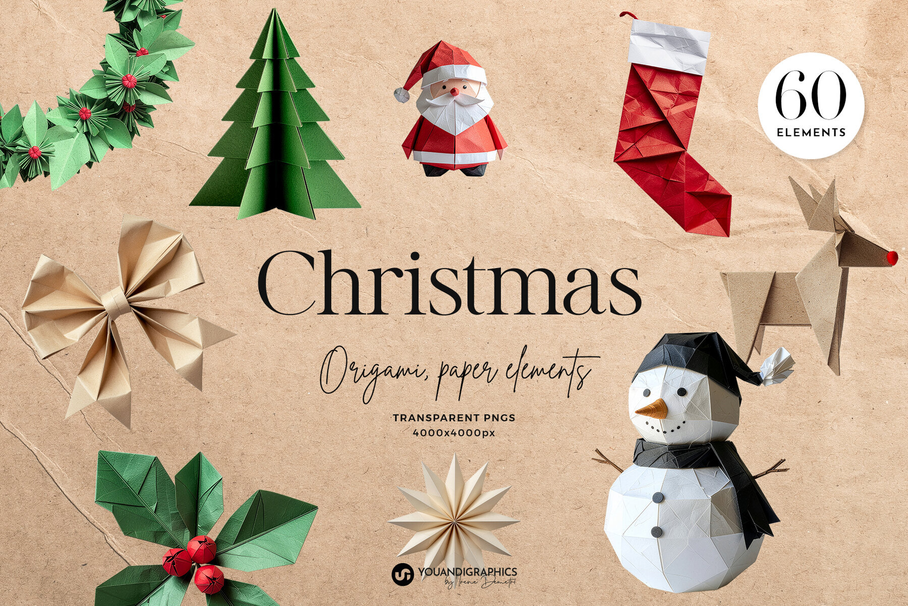 Christmas Origami Paper Elements 1