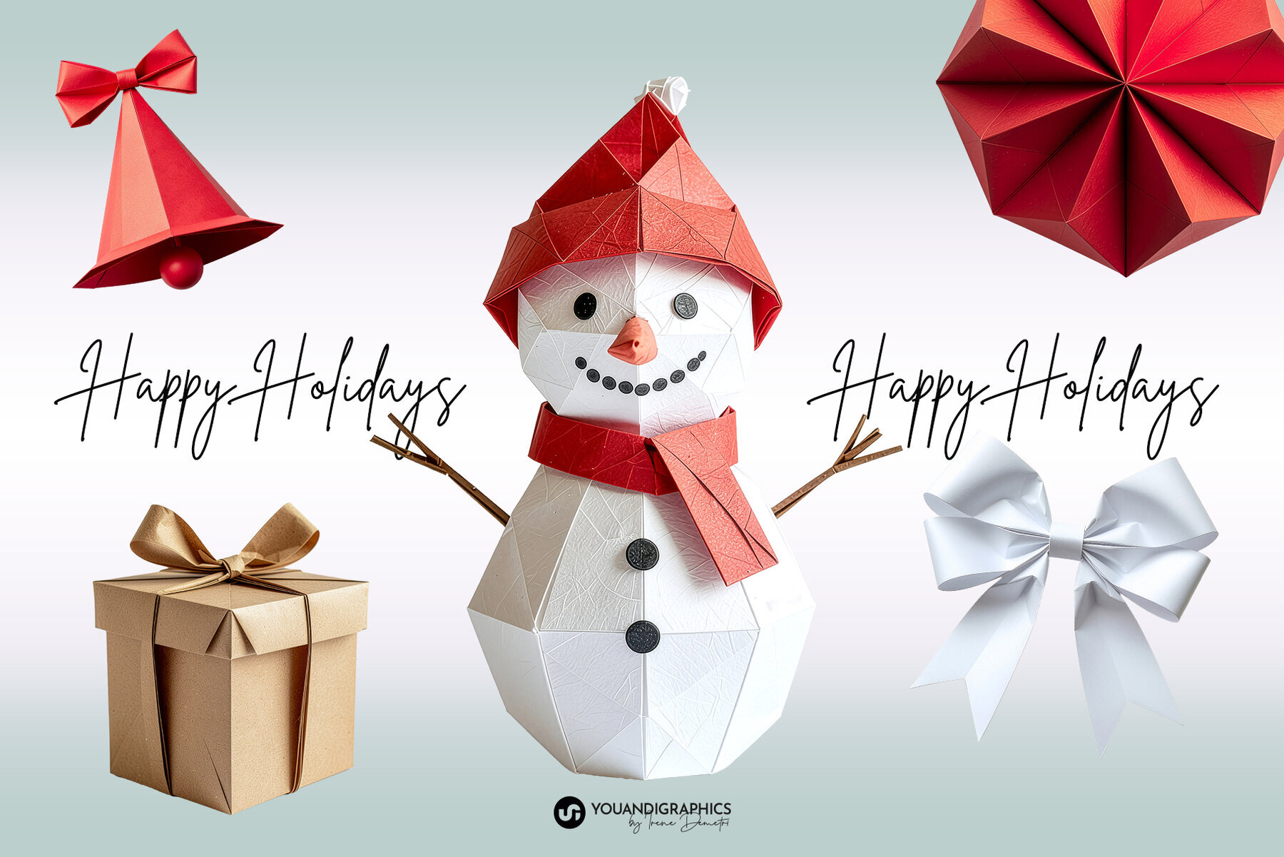 Christmas Origami Paper Elements 2