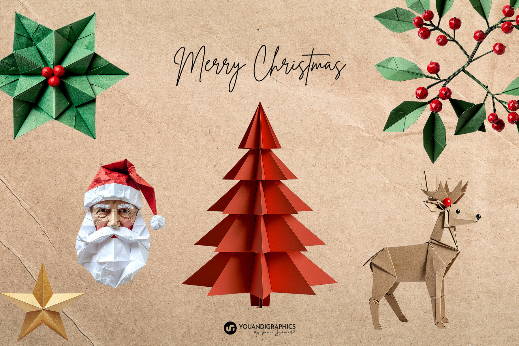 Christmas Origami Paper Elements 3