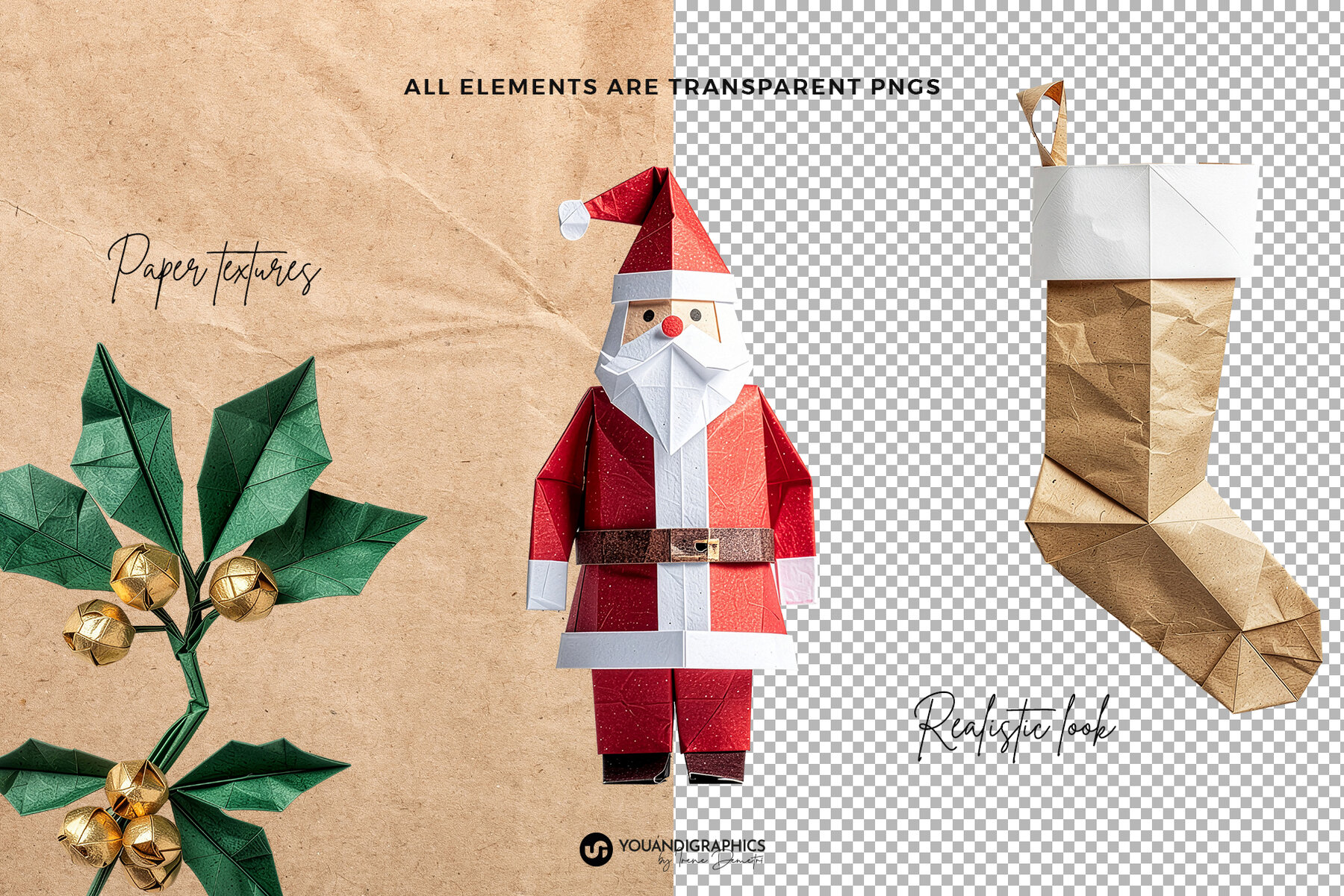 Christmas Origami Paper Elements 4