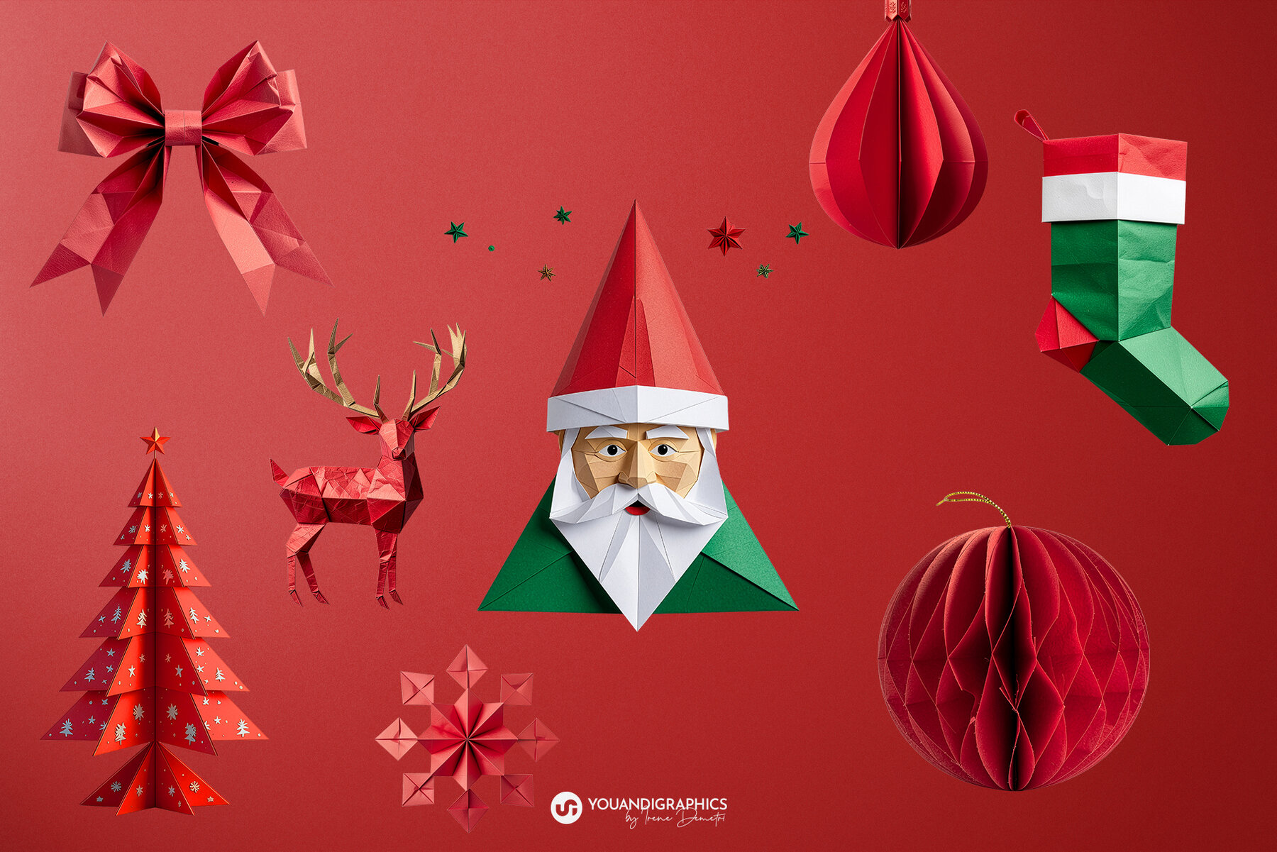 Christmas Origami Paper Elements 5