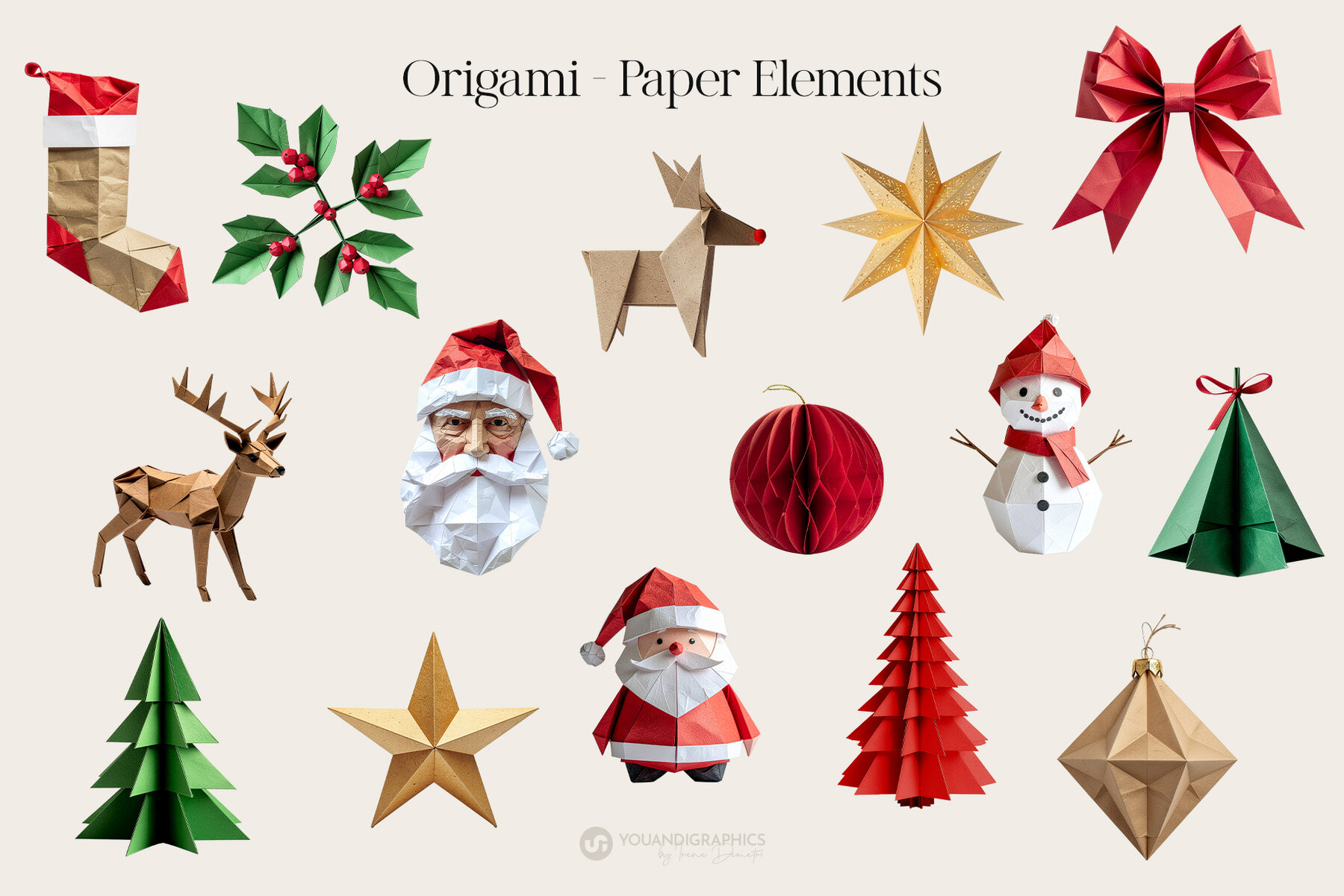 Christmas Origami Paper Elements 7