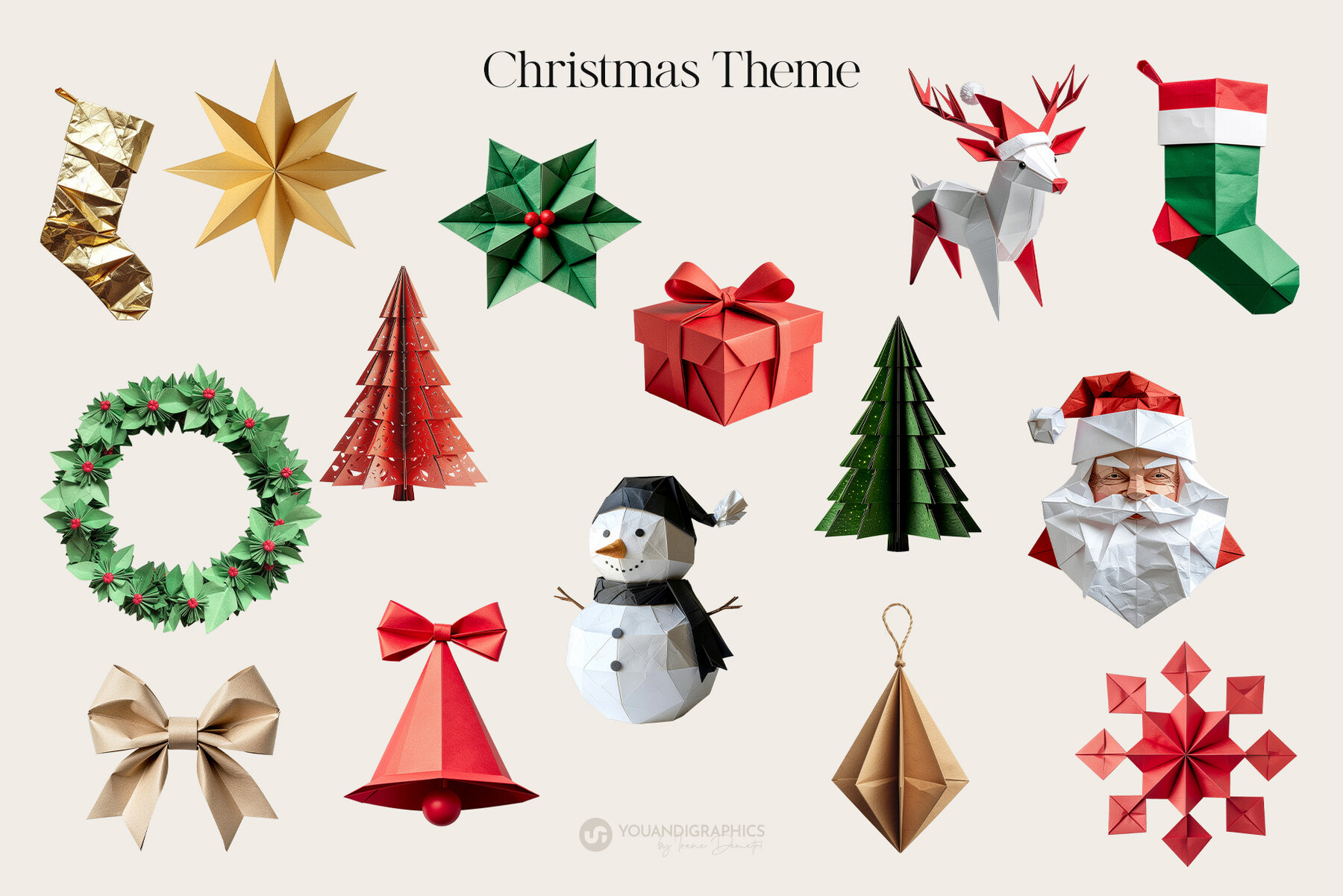 Christmas Origami Paper Elements 8