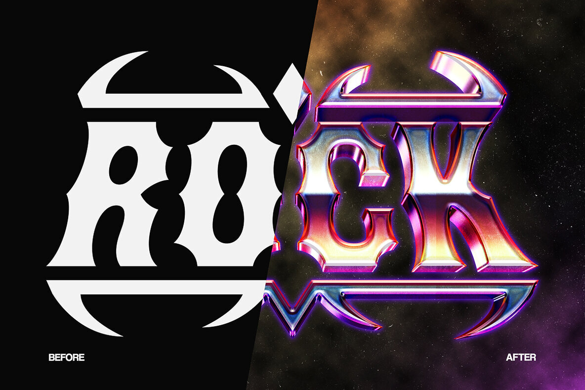 Metal Rock Text Effect   Chrome Fantasy PSD Template 3