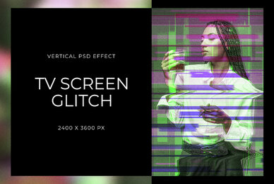 TV Screen Glitch Vertical Image Effect Mockup