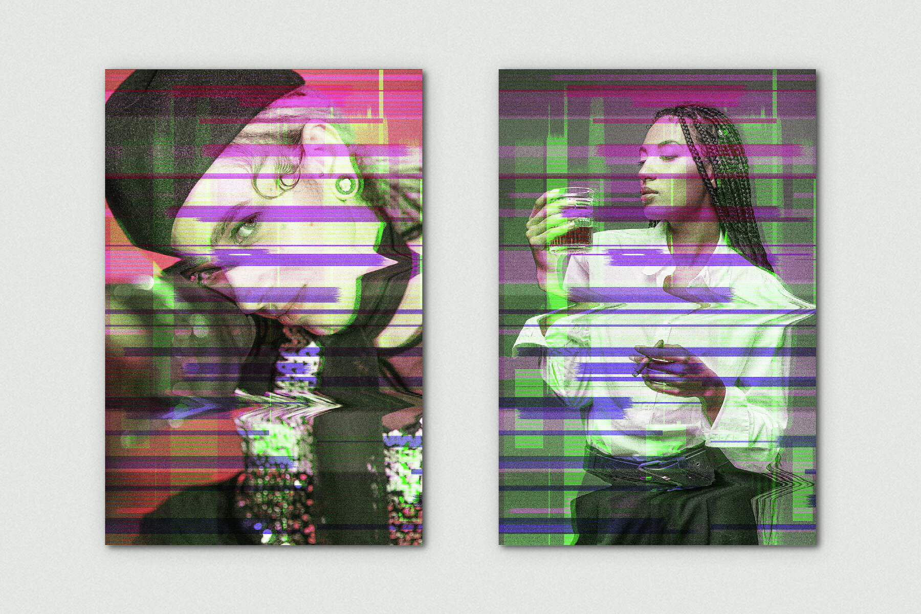 TV Screen Glitch Vertical Image Effect Mockup 2