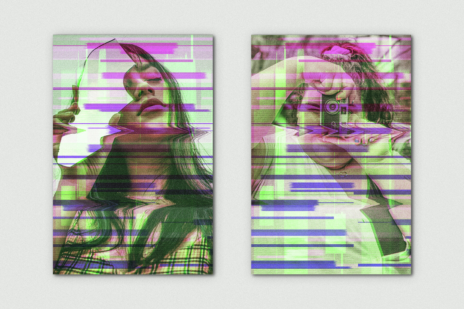 TV Screen Glitch Vertical Image Effect Mockup 3