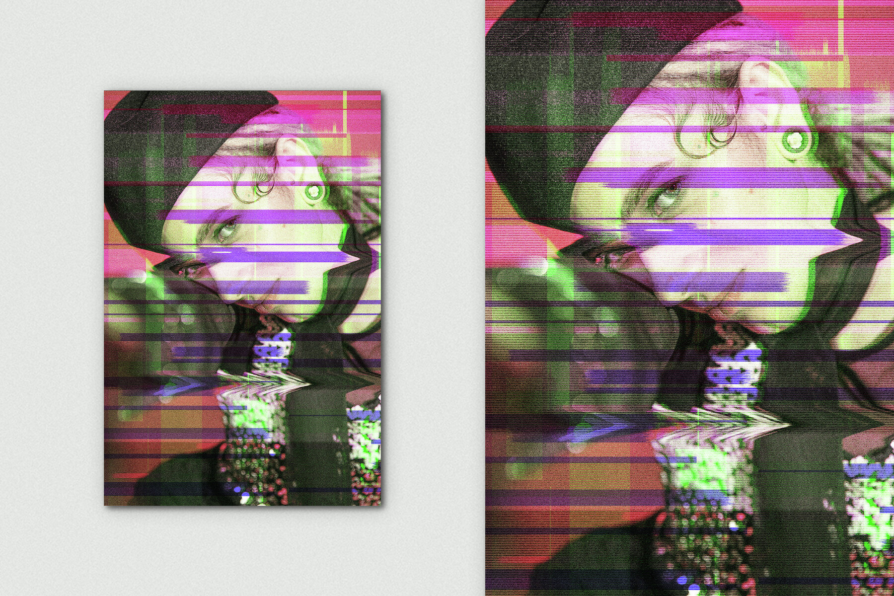 TV Screen Glitch Vertical Image Effect Mockup 4