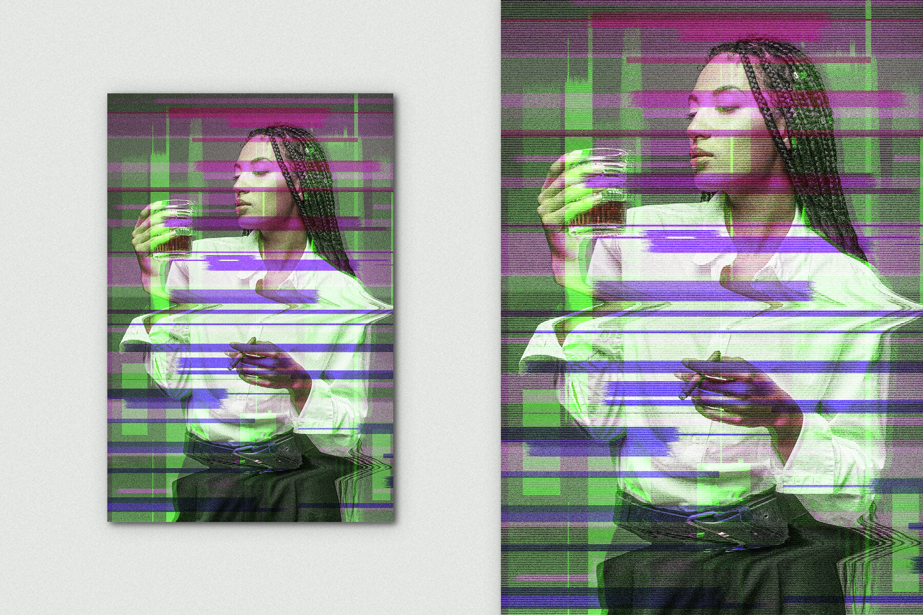 TV Screen Glitch Vertical Image Effect Mockup 5