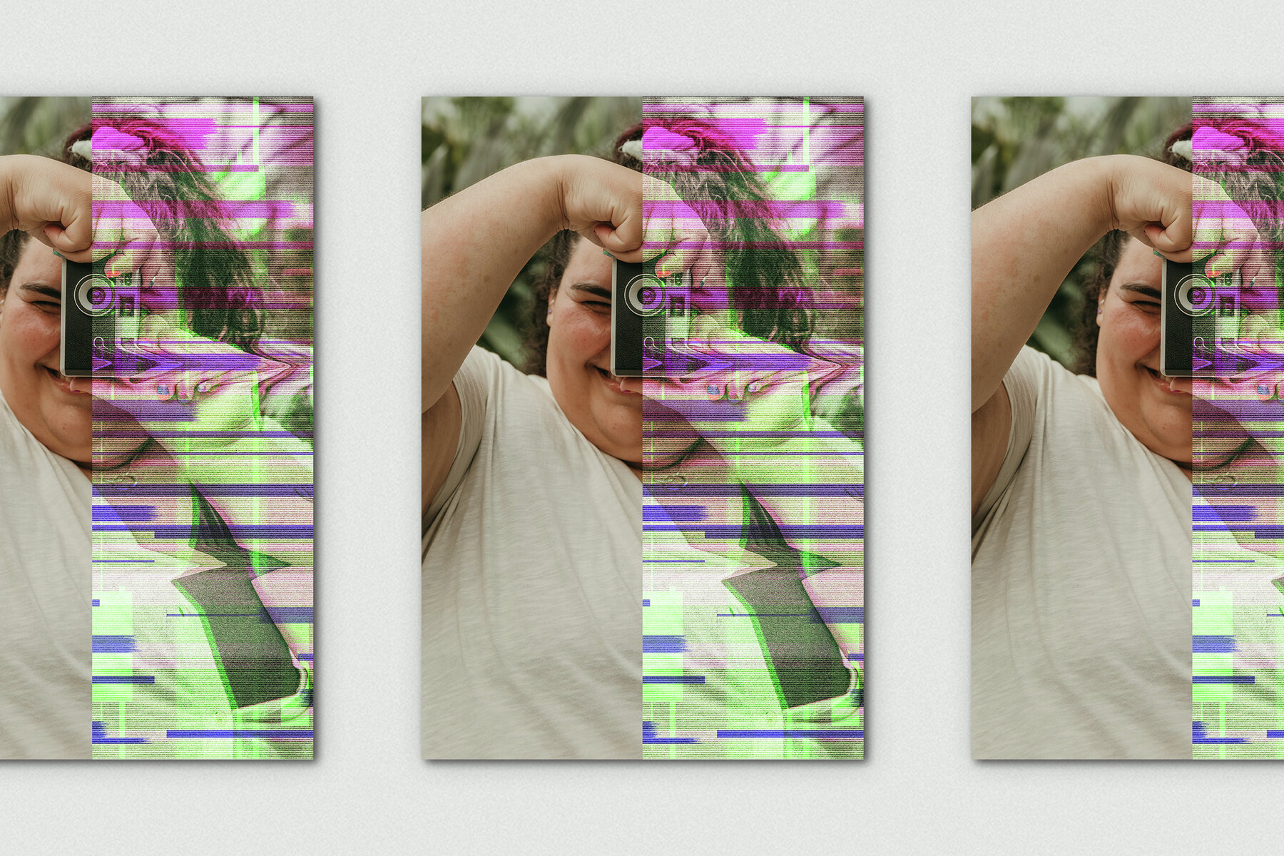 TV Screen Glitch Vertical Image Effect Mockup 6