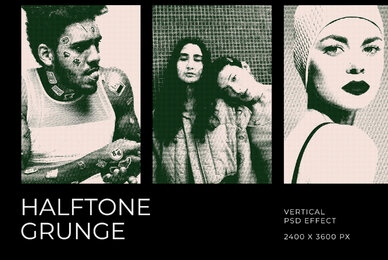 Grunge Halftone Vertical Image Effect Mockup