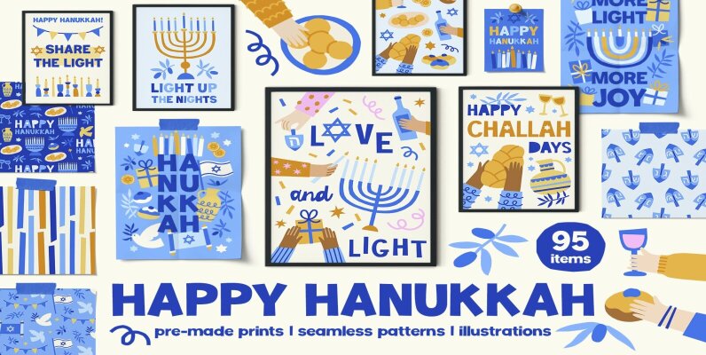 Hanukkah Cards Patterns Clipart