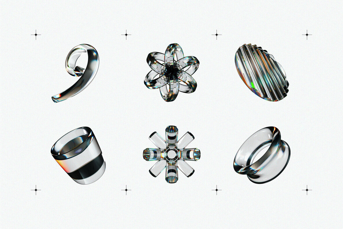 Liquid Glass 3D Shapes 2