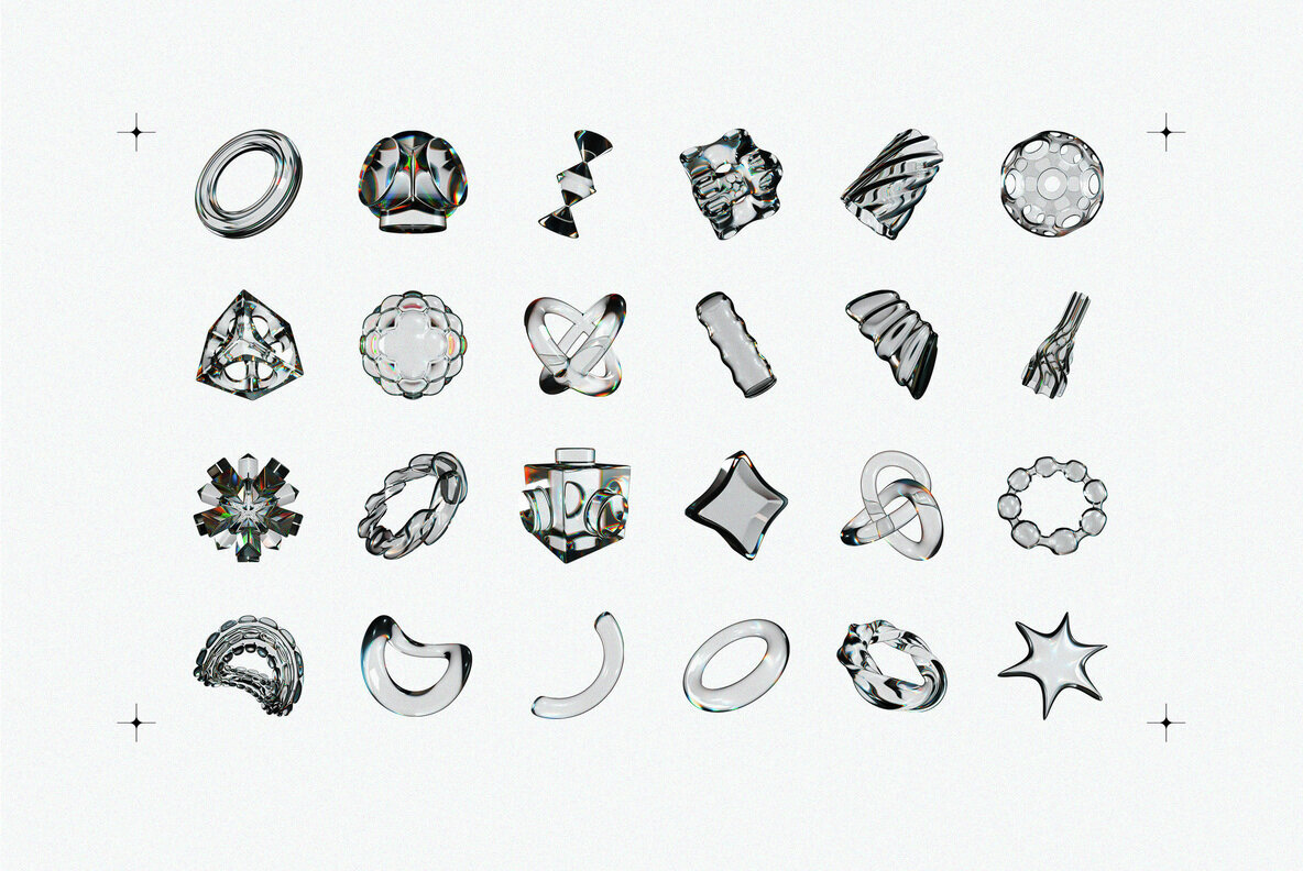 Liquid Glass 3D Shapes 3