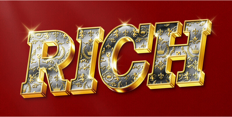 Rich Gold Text Effect   Premium Ornamental Metal PSD Template