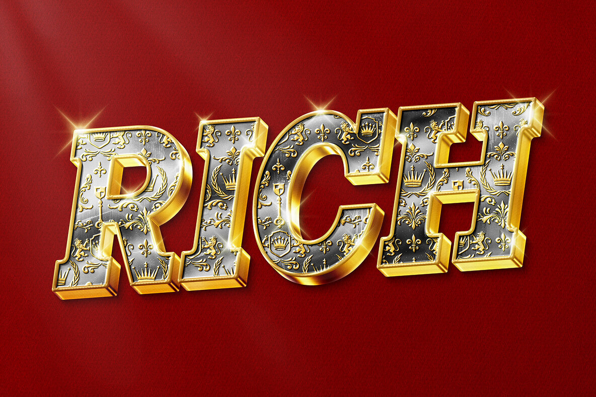 Rich Gold Text Effect   Premium Ornamental Metal PSD Template 1