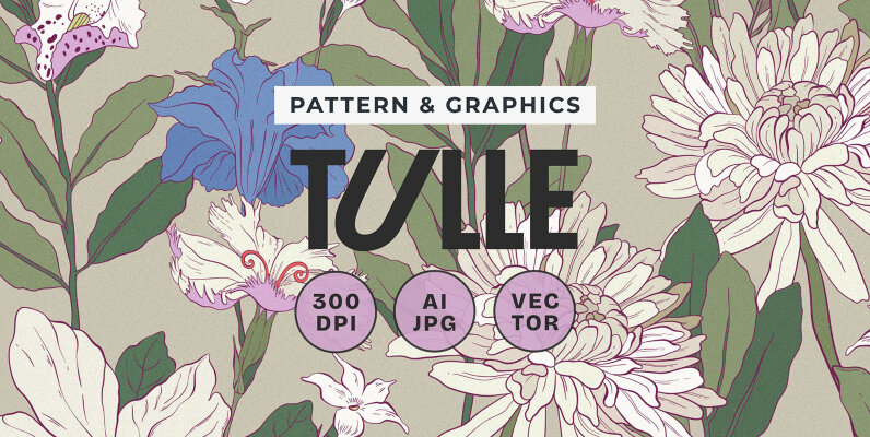 Tulle Soft Botanical Floral Pattern