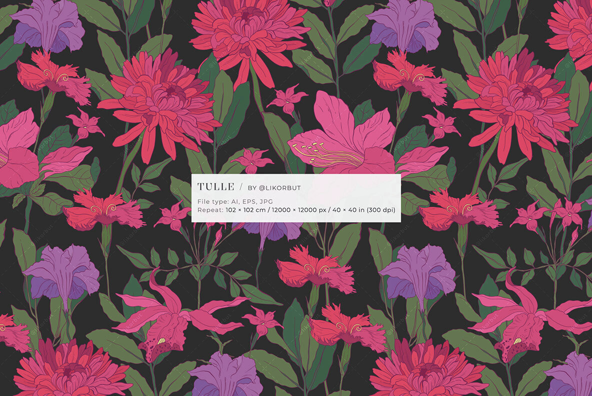 Tulle Soft Botanical Floral Pattern 2