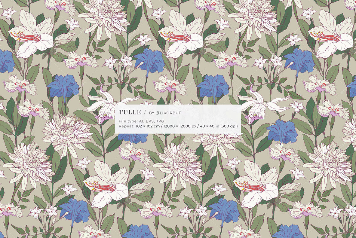 Tulle Soft Botanical Floral Pattern 4