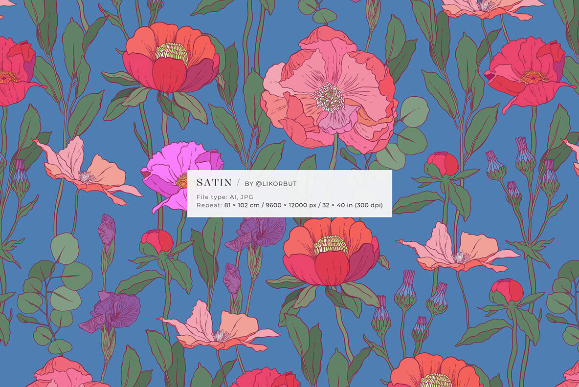 Satin Lush Botanical Floral Pattern 3