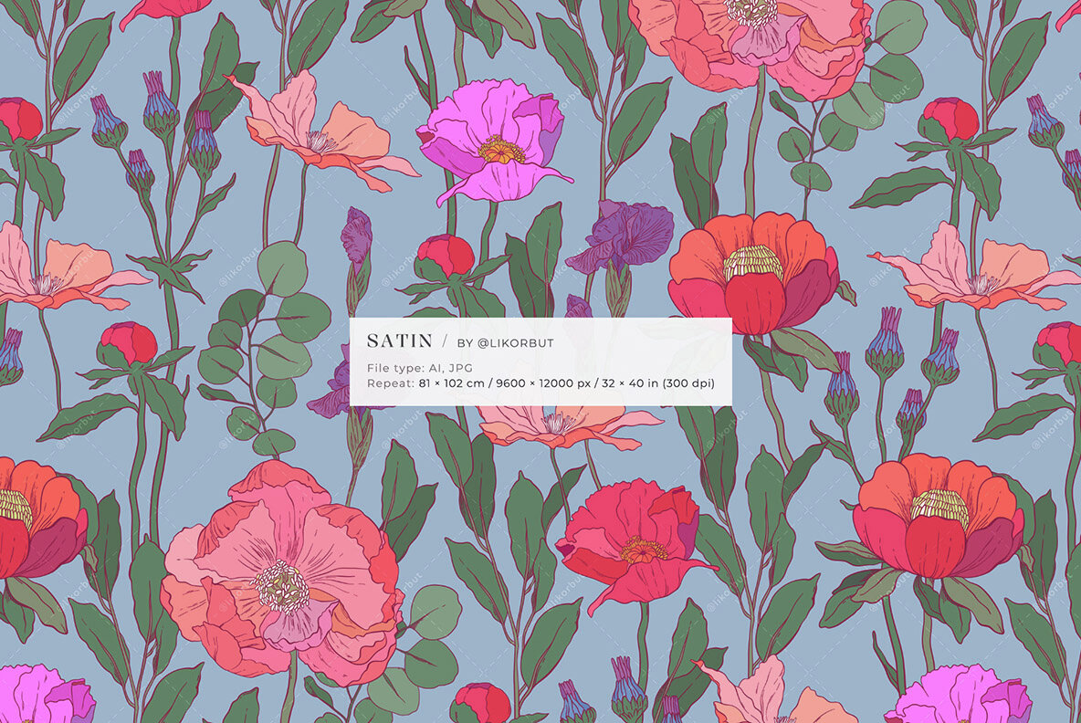 Satin Lush Botanical Floral Pattern 9