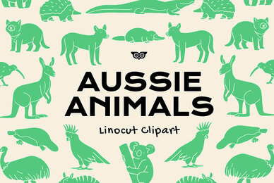 Aussie Animals Linocut Clipart