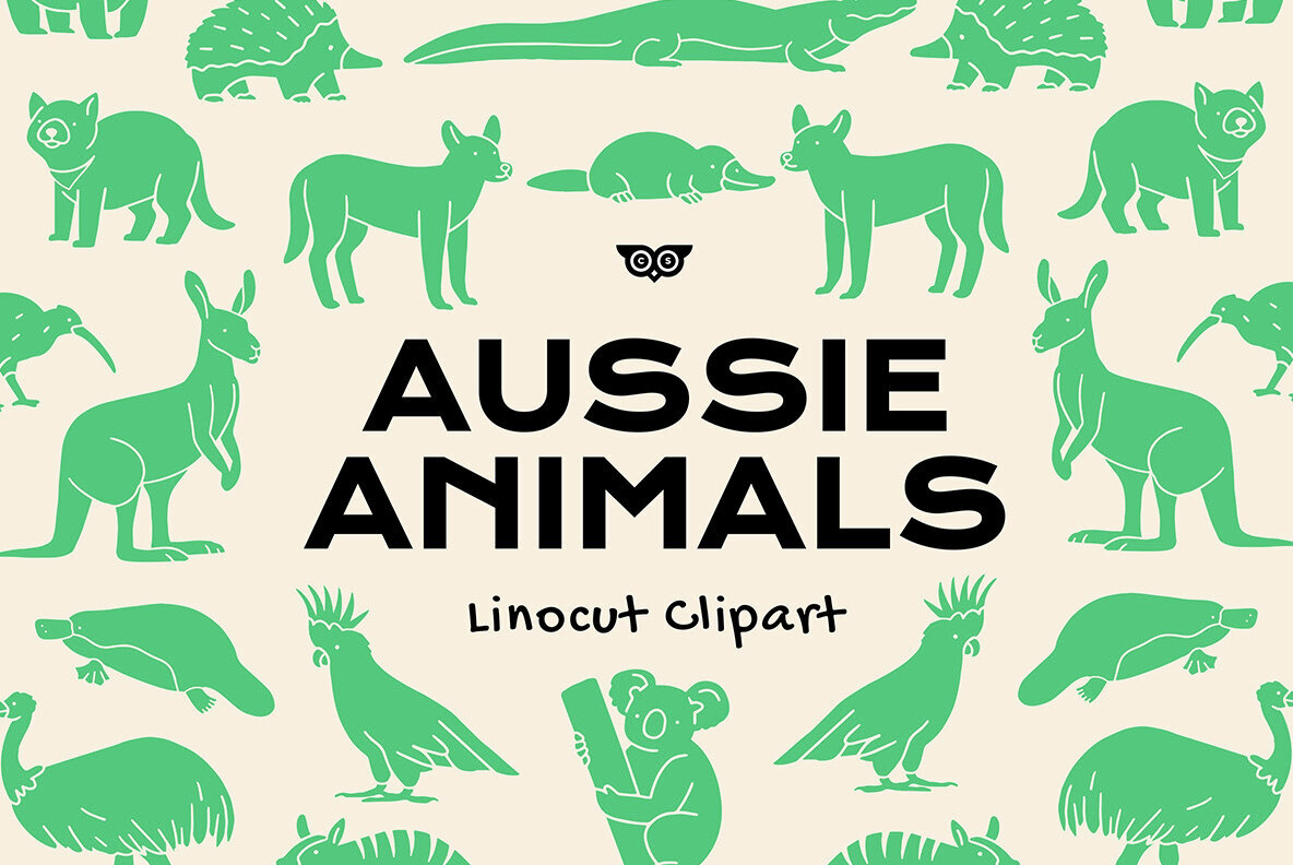 Aussie Animals Linocut Clipart 1
