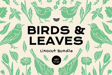 Birds and Leaves Linocut Bundle