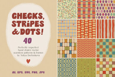 Checkered Stripe Dot Tile Vector Seamless Patterns