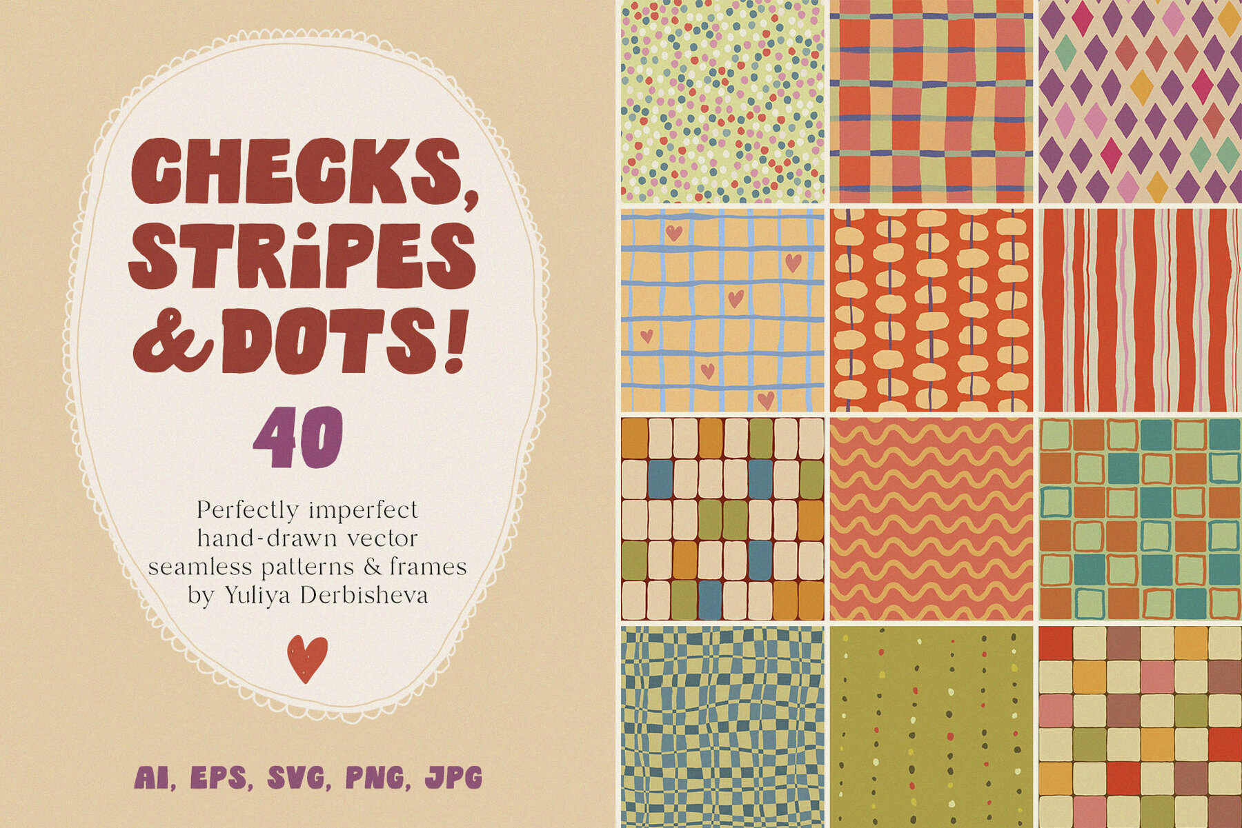 Checkered Stripe Dot Tile Vector Seamless Patterns 1