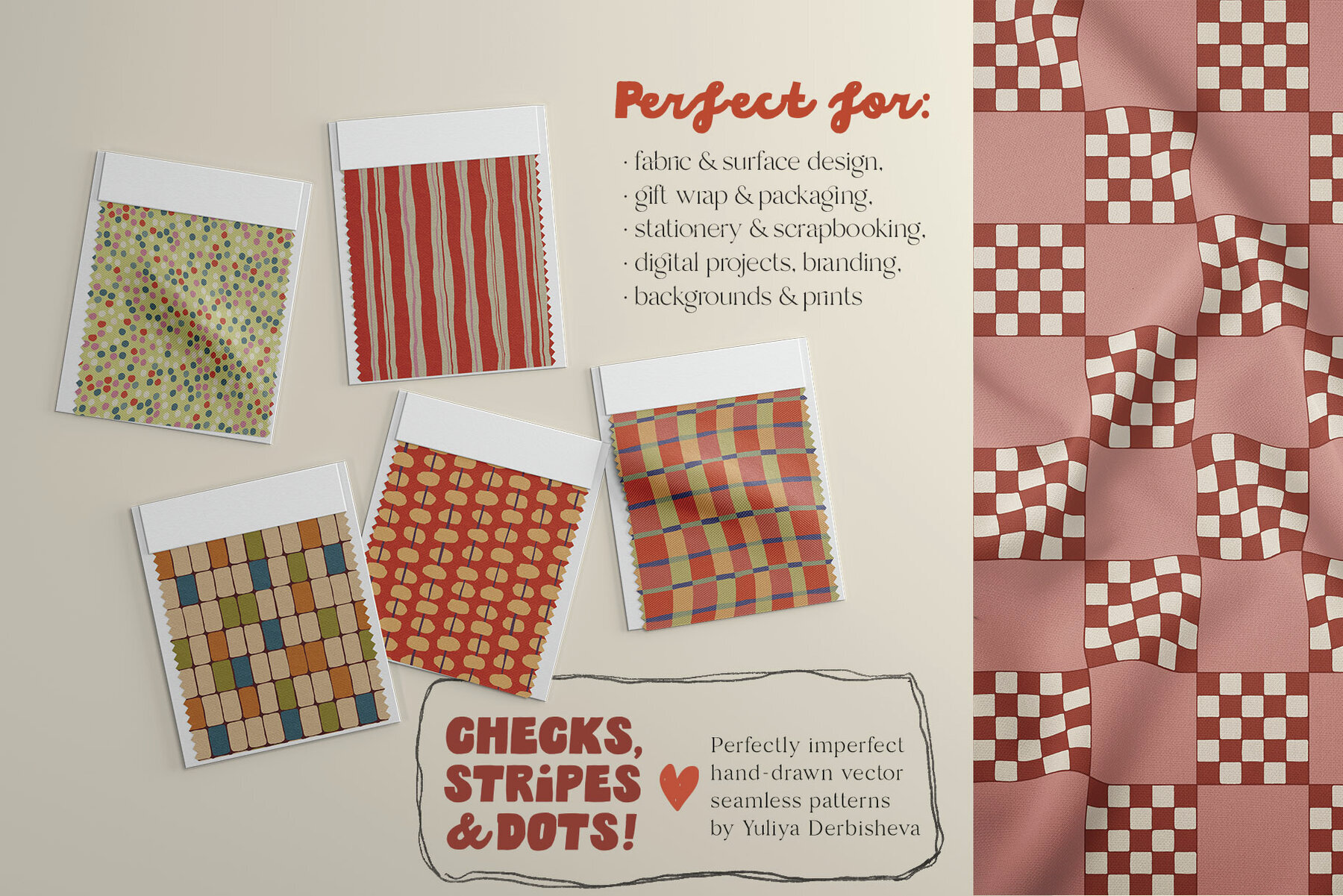 Checkered Stripe Dot Tile Vector Seamless Patterns 2