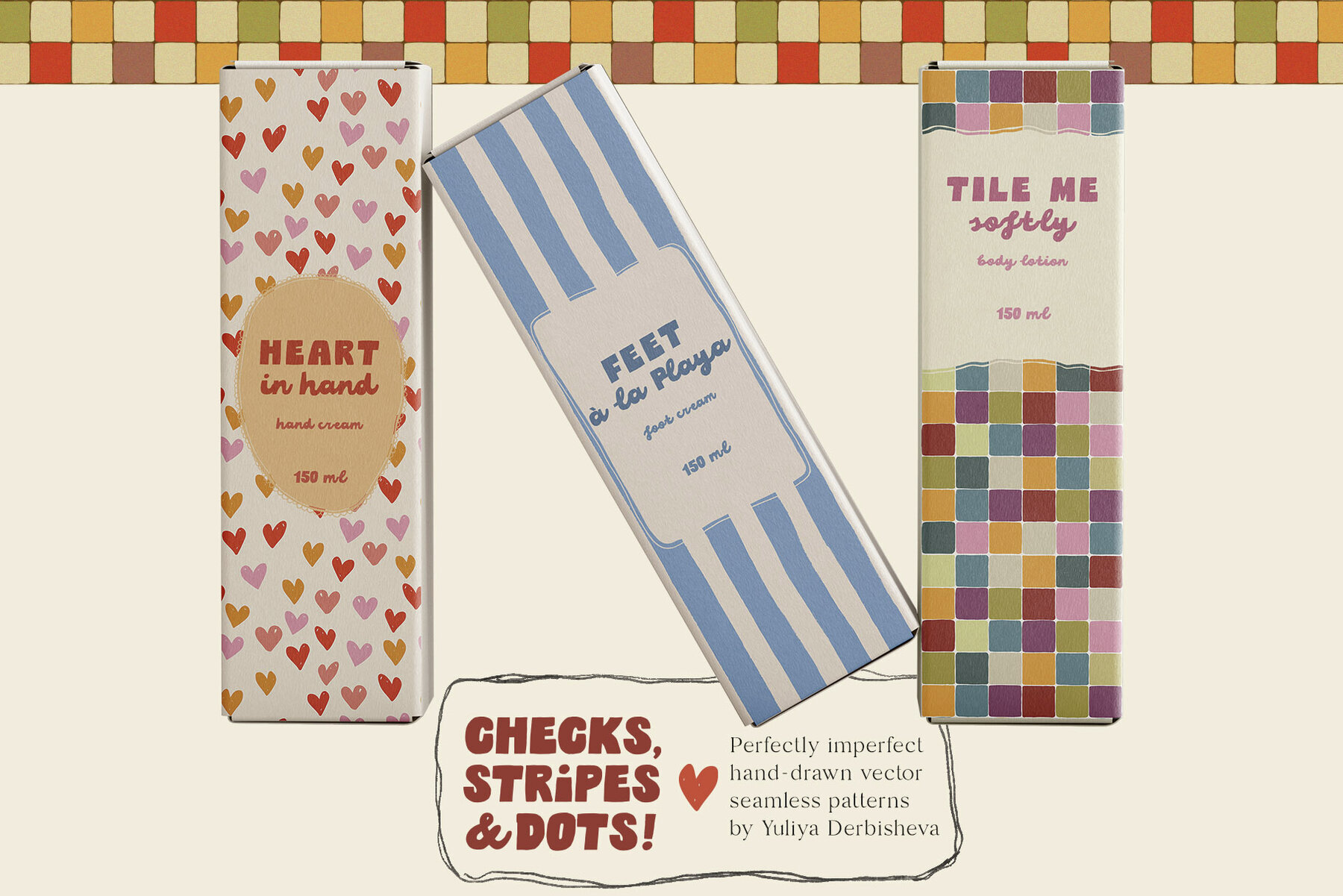 Checkered Stripe Dot Tile Vector Seamless Patterns 3