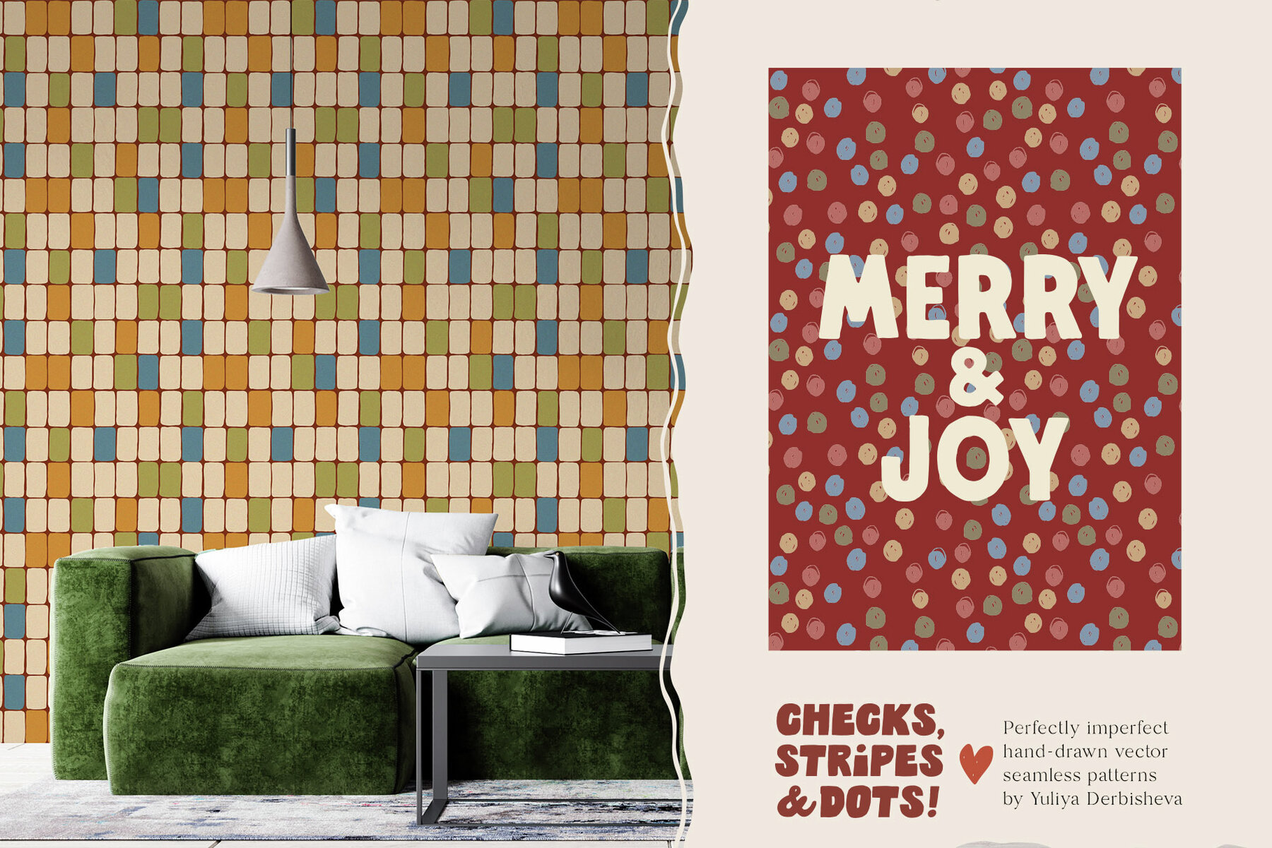 Checkered Stripe Dot Tile Vector Seamless Patterns 4