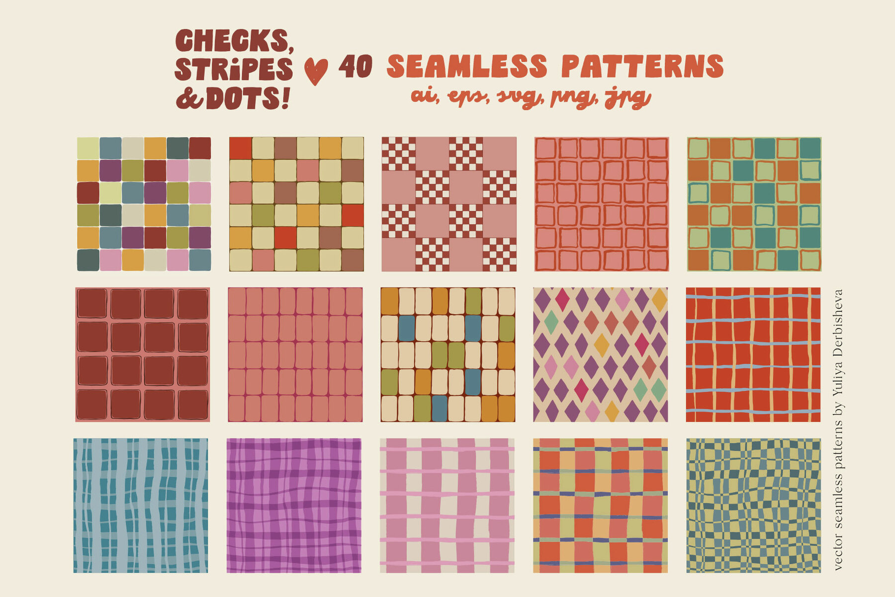 Checkered Stripe Dot Tile Vector Seamless Patterns 5