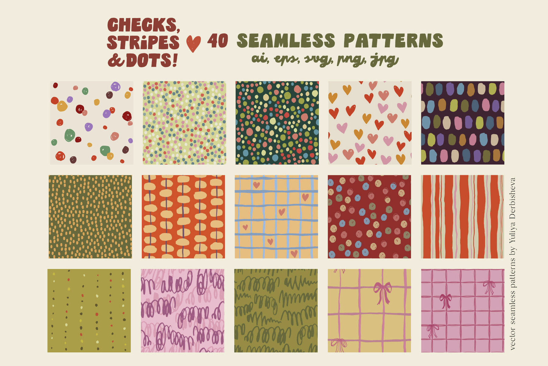 Checkered Stripe Dot Tile Vector Seamless Patterns 7
