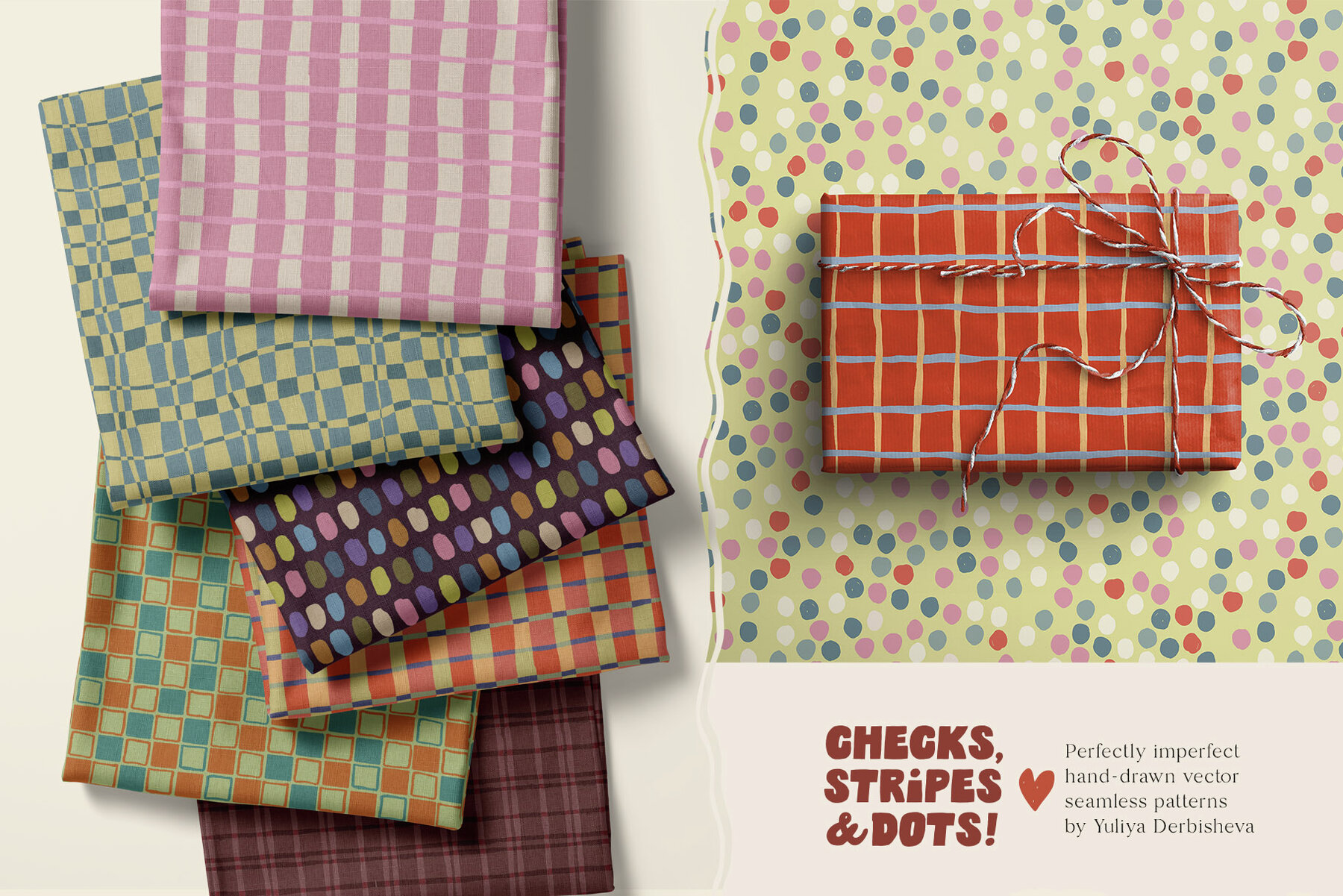 Checkered Stripe Dot Tile Vector Seamless Patterns 9