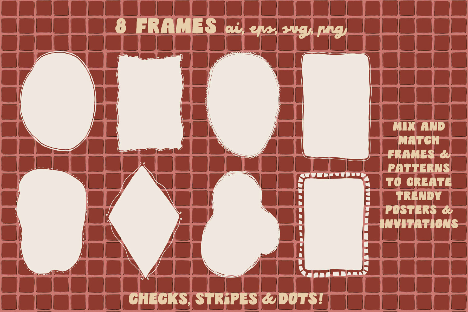 Checkered Stripe Dot Tile Vector Seamless Patterns 10